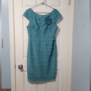 London Style Teal Layered Midi Dress